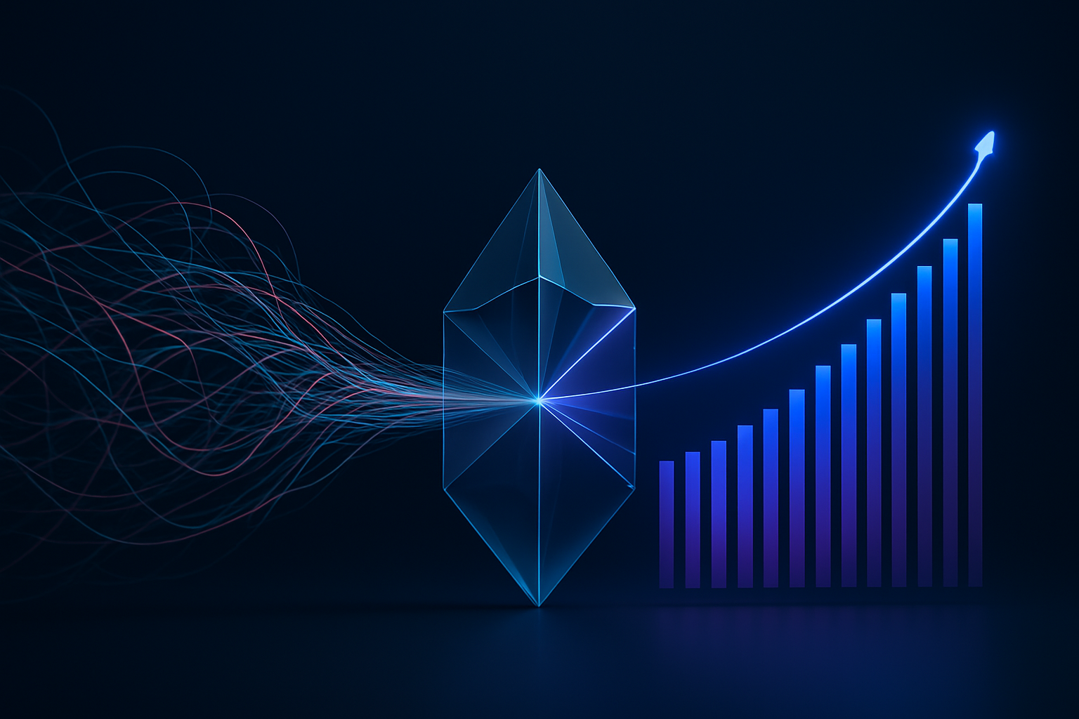 Visualización abstracta de datos transformándose, representando la consultoría en IA